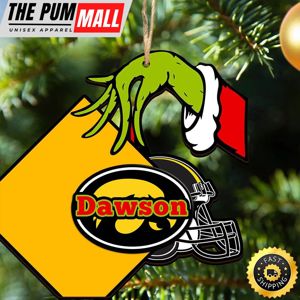 NCAA Iowa Hawkeyes Personalized Your Name Grinch And Football Ornament Limited Edition