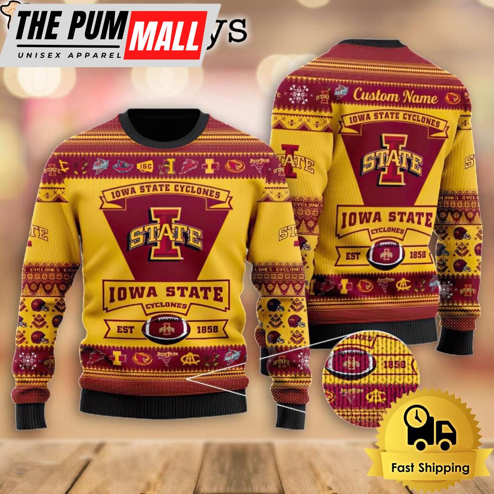 NCAA Iowa State Cyclones Football Team Logo Custom Ugly Christmas Sweater