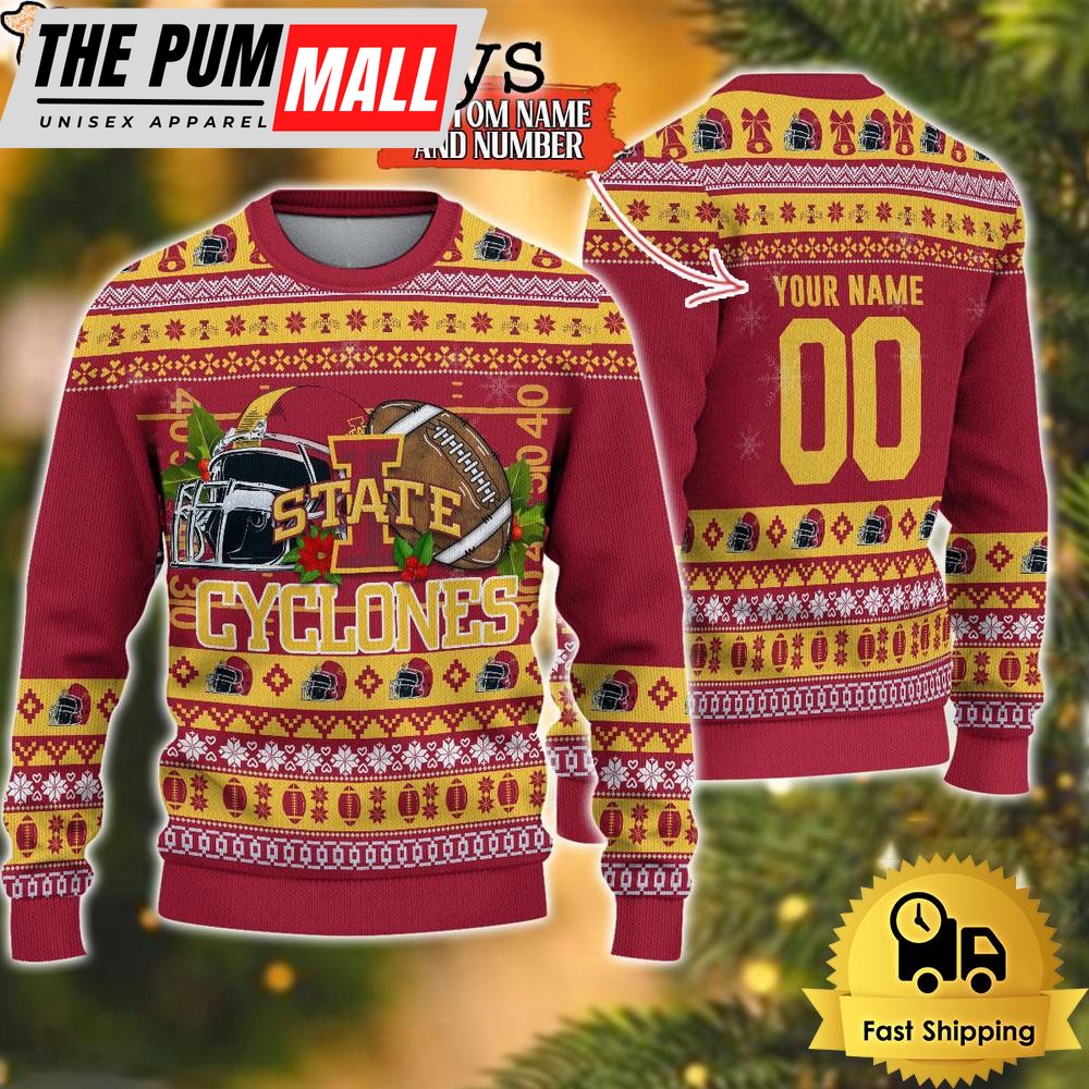 NCAA Iowa State Cyclones Logo Football Ugly Christmas Sweater
