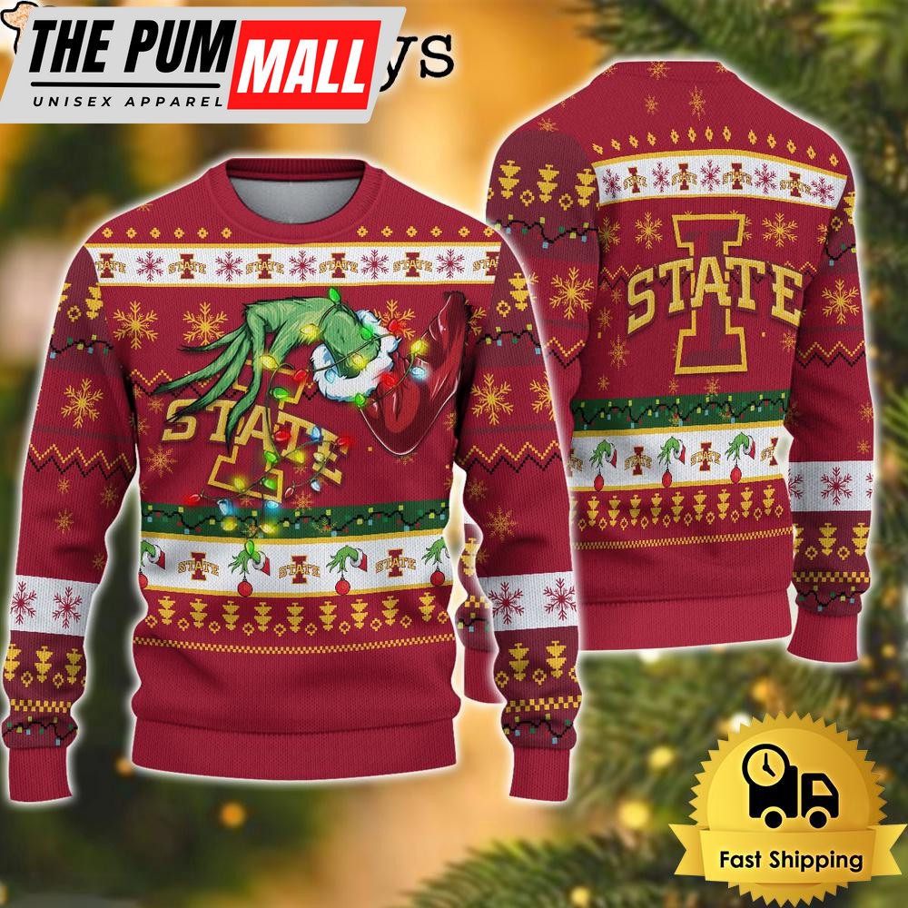 NCAA Iowa State Cyclones Merry Christmas Grinch Hand Ugly Christmas Sweater