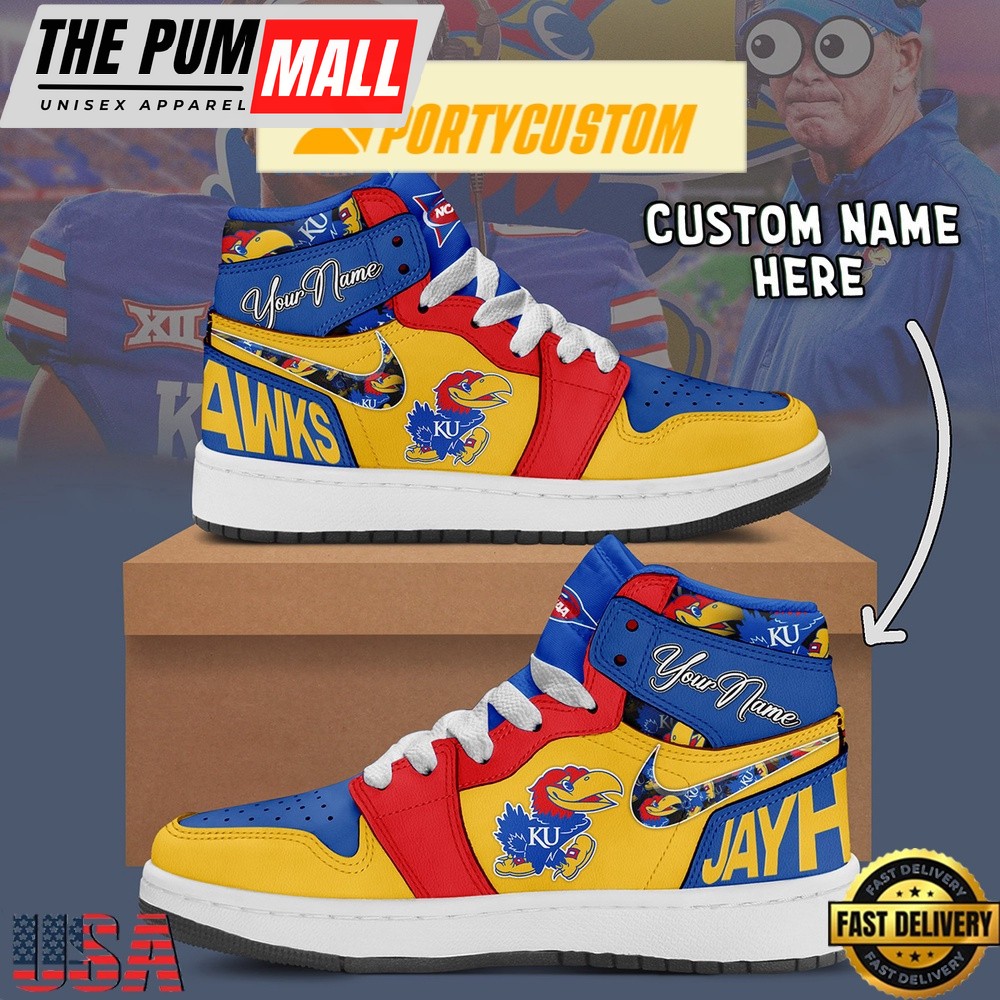NCAA Kansas Jayhawks Custom Name Air Jd 1 Shoes Running Sneakers For Men Women