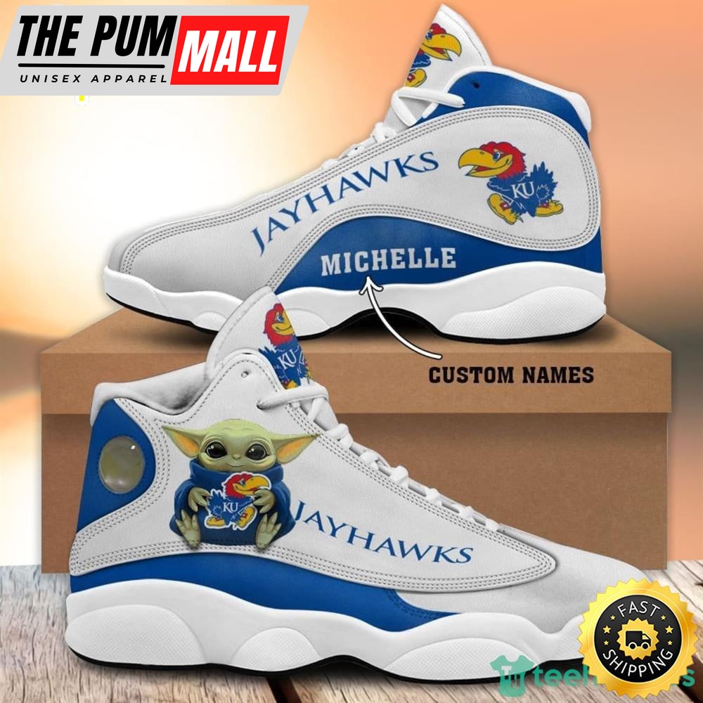 NCAA Kansas Jayhawks Custom Name Baby Yoda Air Jd 13 Shoes