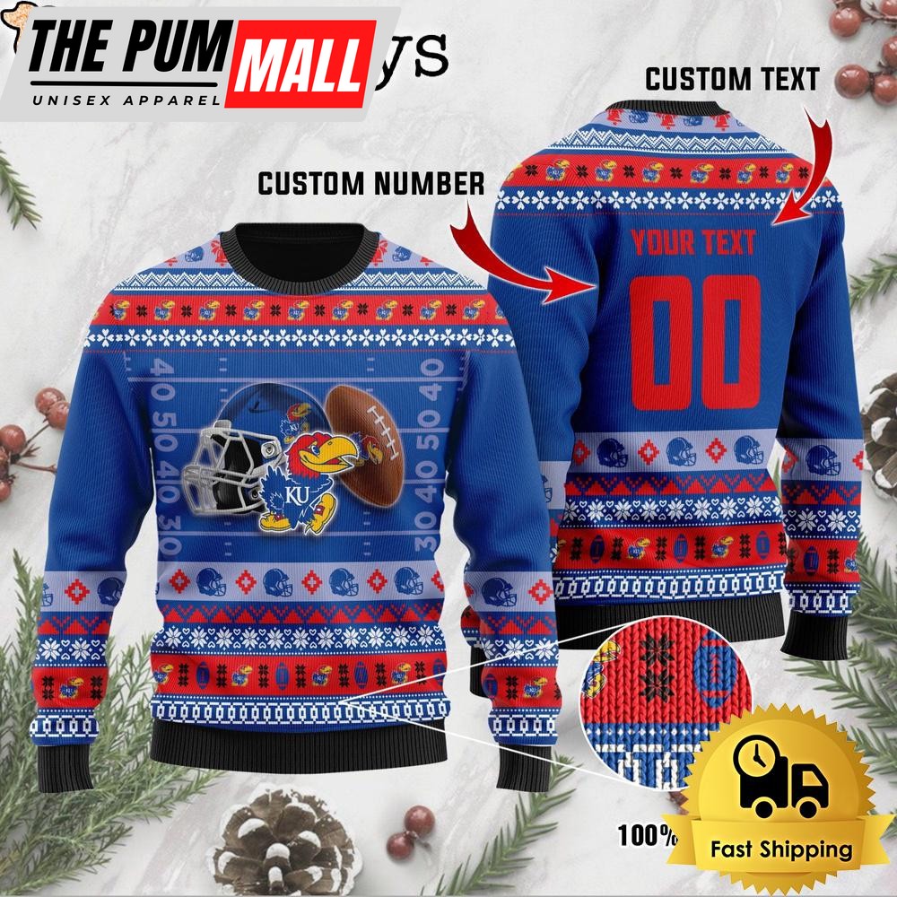 NCAA Kansas Jayhawks Football Helmet Custom Ugly Christmas Sweater