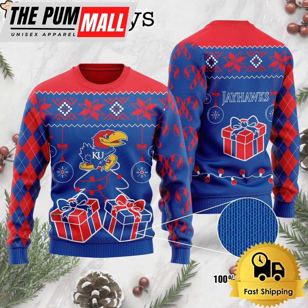 NCAA Kansas Jayhawks Tree Christmas Ugly Sweater