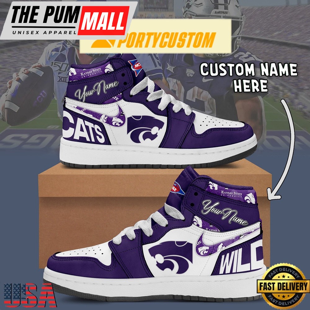 NCAA Kansas State Wildcats Custom Name Air Jd 1 Shoes Running Sneakers For Men Women