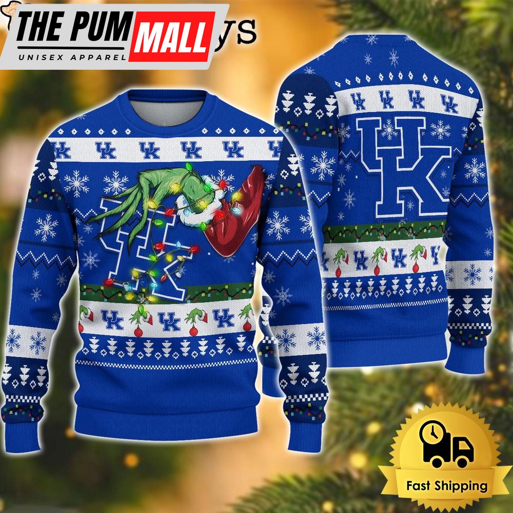 NCAA Kentucky Wildcats Merry Christmas Grinch Hand Ugly Christmas Sweater