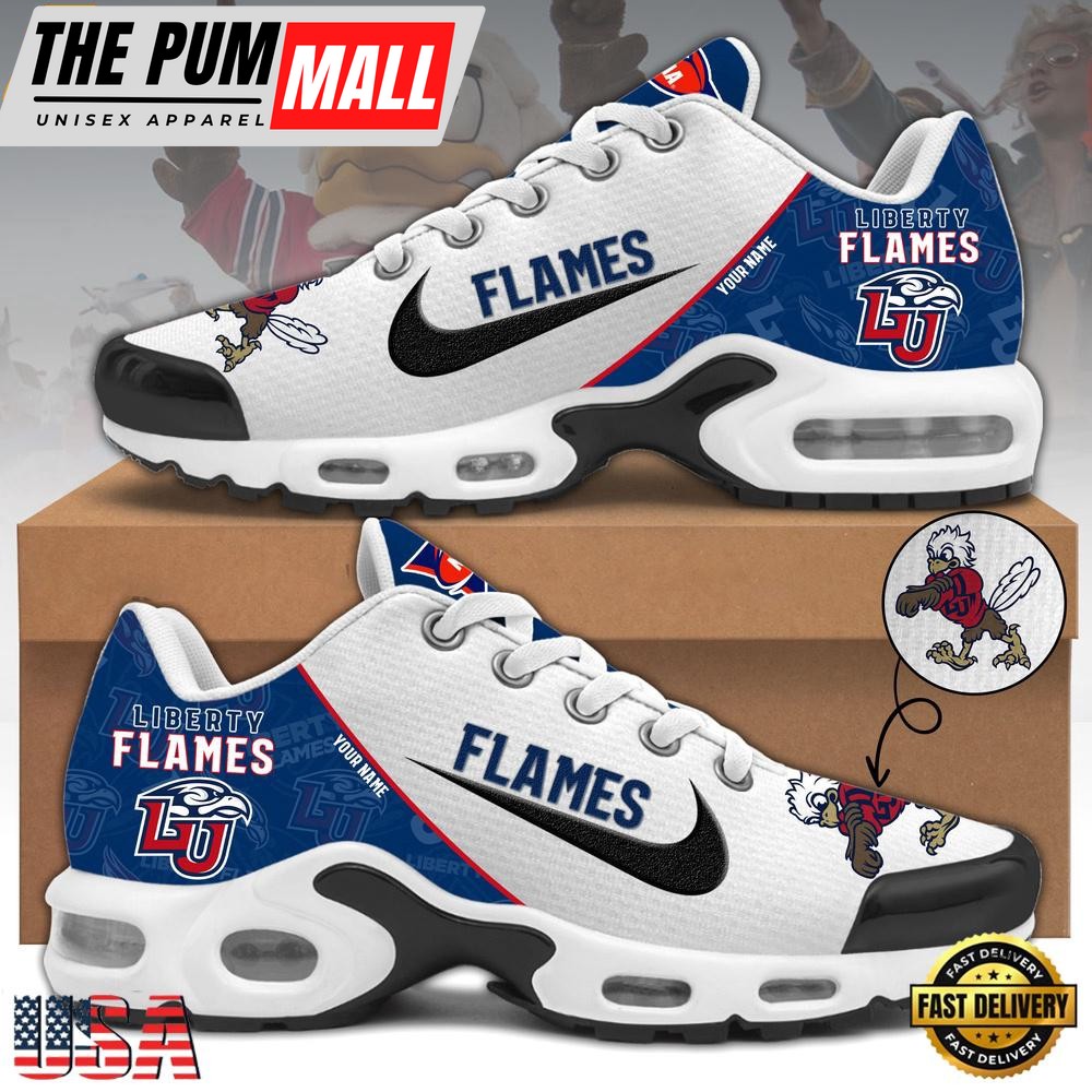 NCAA Liberty Flames Football Mascot Symbol Custom Name New Design Air Max Plus Shoes