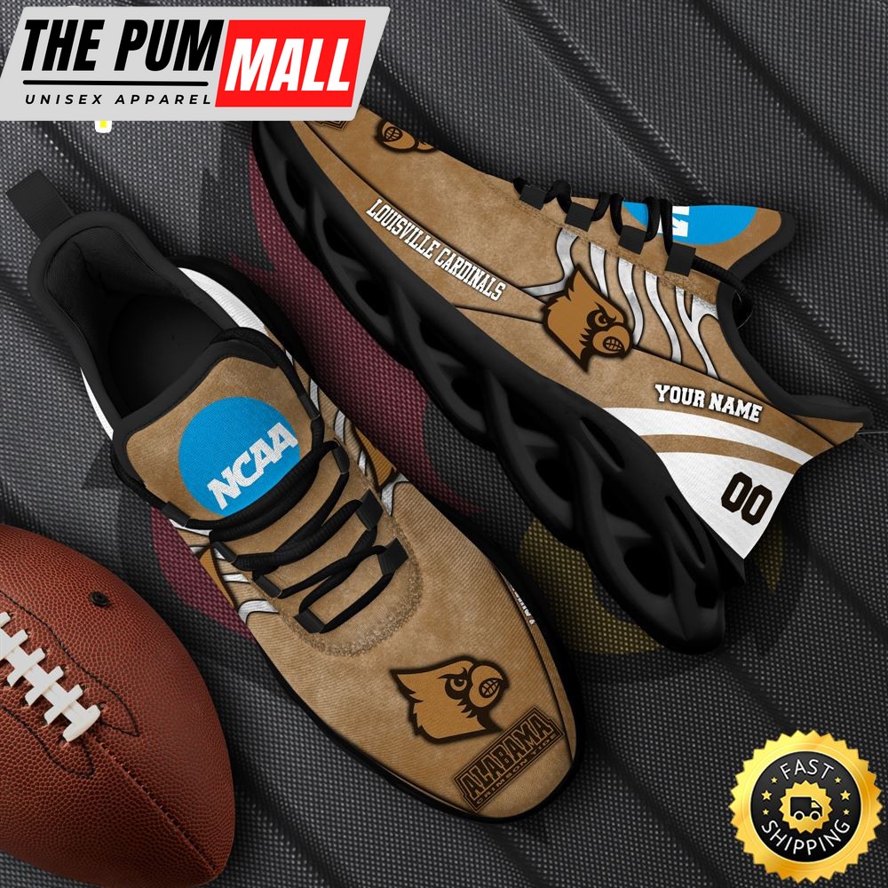 NCAA Louisville Cardinals Black Max Soul Shoes, White Max Soul Shoes Custom Your Name And Number