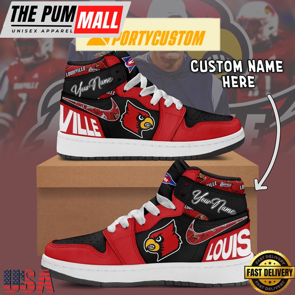 NCAA Louisville Cardinals Custom Name Air Jd 1 Shoes Running Sneakers For Men Women