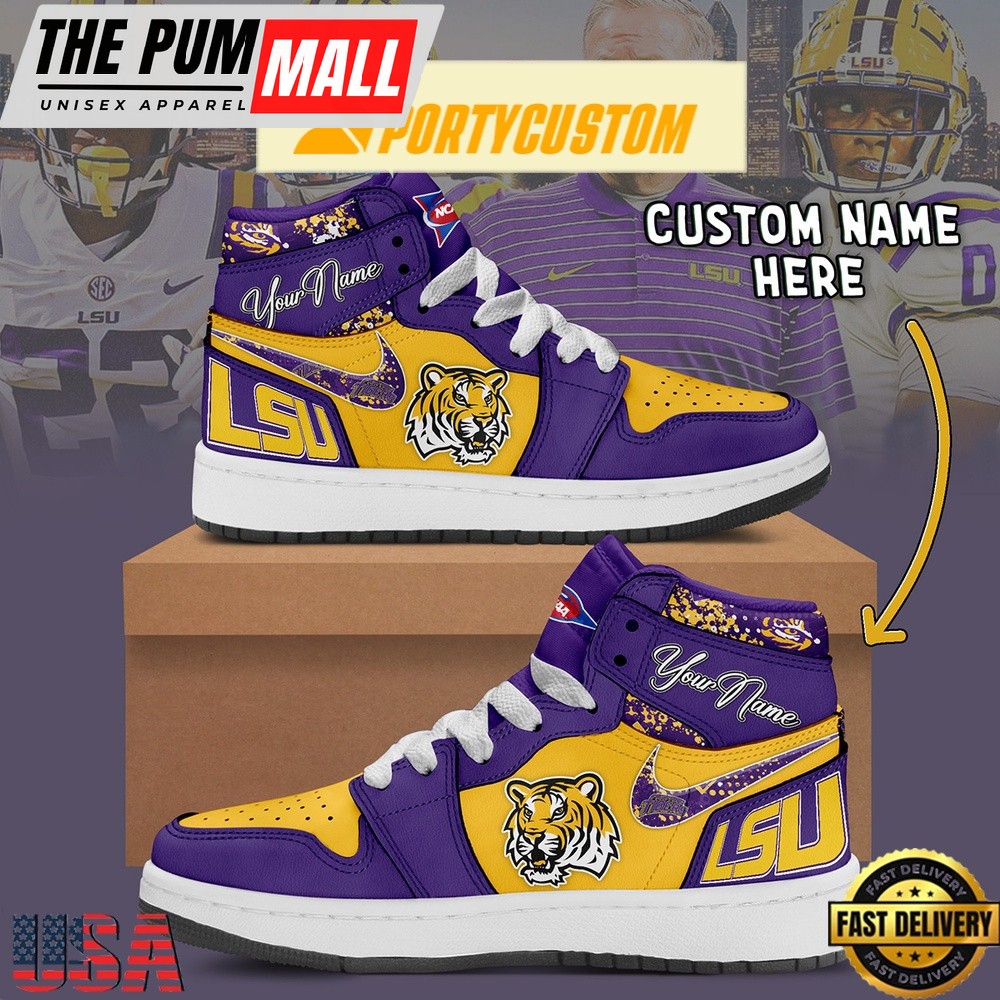 NCAA LSU Tigers Custom Name Air Jd 1 Shoes Running Sneakers For Men Women