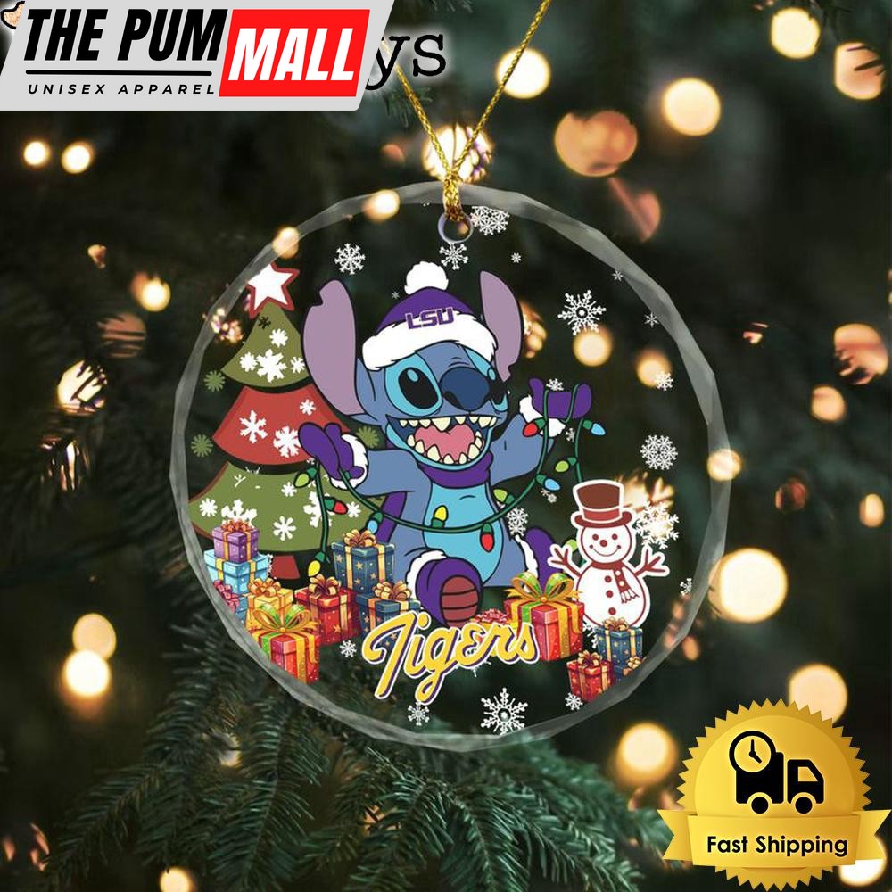 NCAA LSU Tigers Cute Stitch Christmas Crystal Glass Ornament Limited Edition