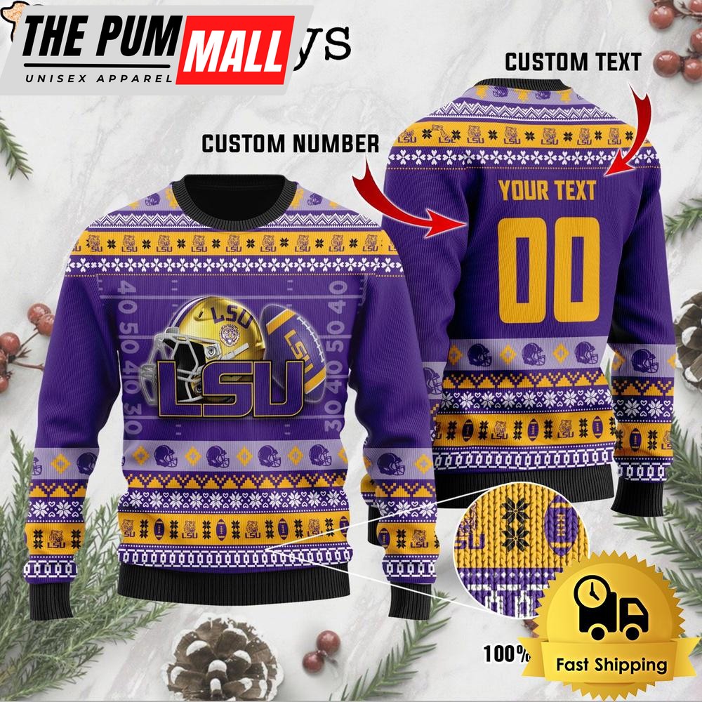 NCAA LSU Tigers Football Helmet Custom Ugly Christmas Sweater
