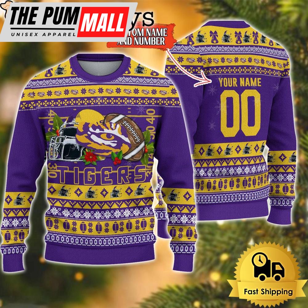 NCAA LSU Tigers Logo Football Ugly Christmas Sweater