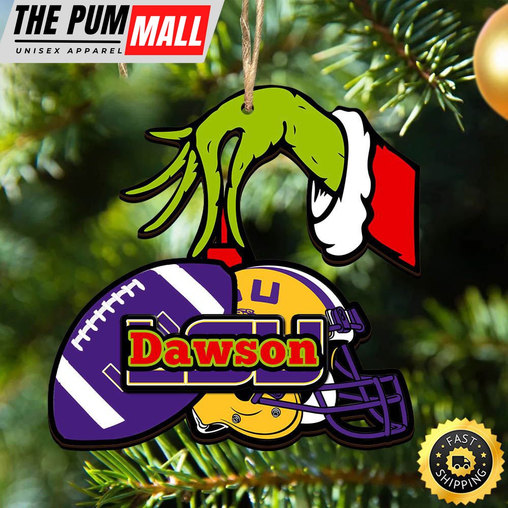 NCAA LSU TIGERS Personalized Your Name Grinch And Football Ornament Limited Edition