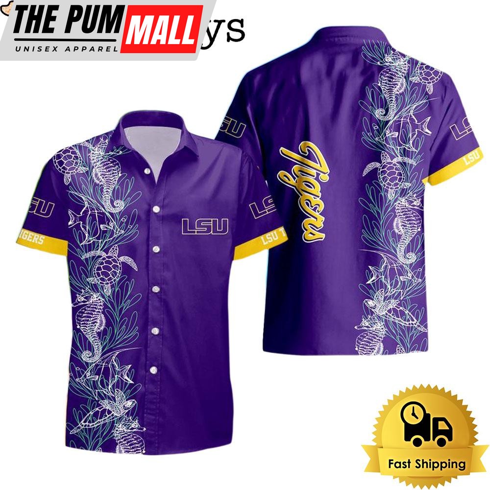 NCAA LSU Tigers Turtle Seaweed Pattern Hawaiian Shirt