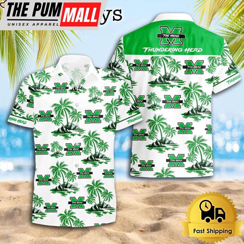 NCAA Marshall Thundering Herd Coconut Island Logo Hawaiian Shirts