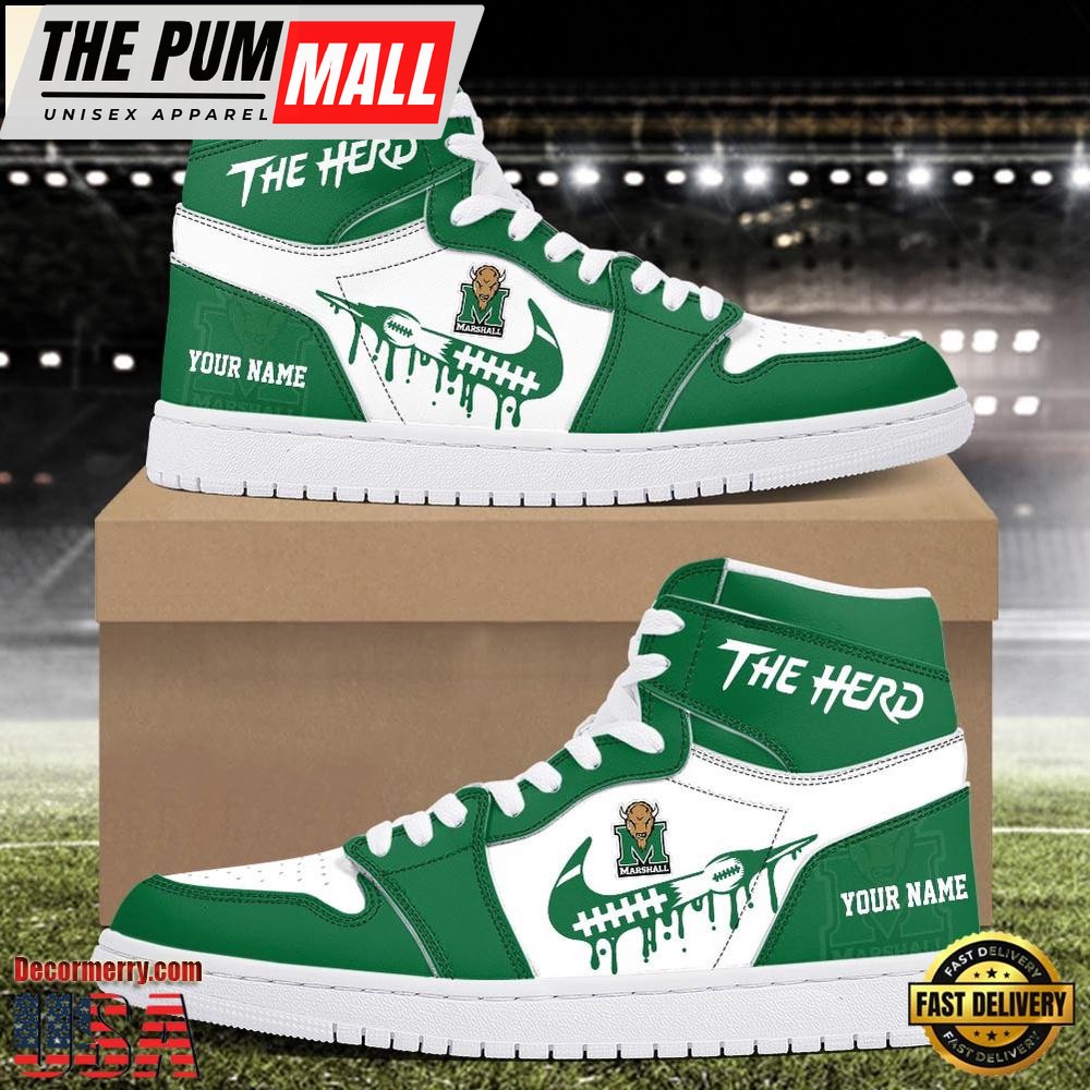NCAA Marshall Thundering Herd Grunge Style Custom Air Jd 1 Shoes , Running Sneakers Shoes