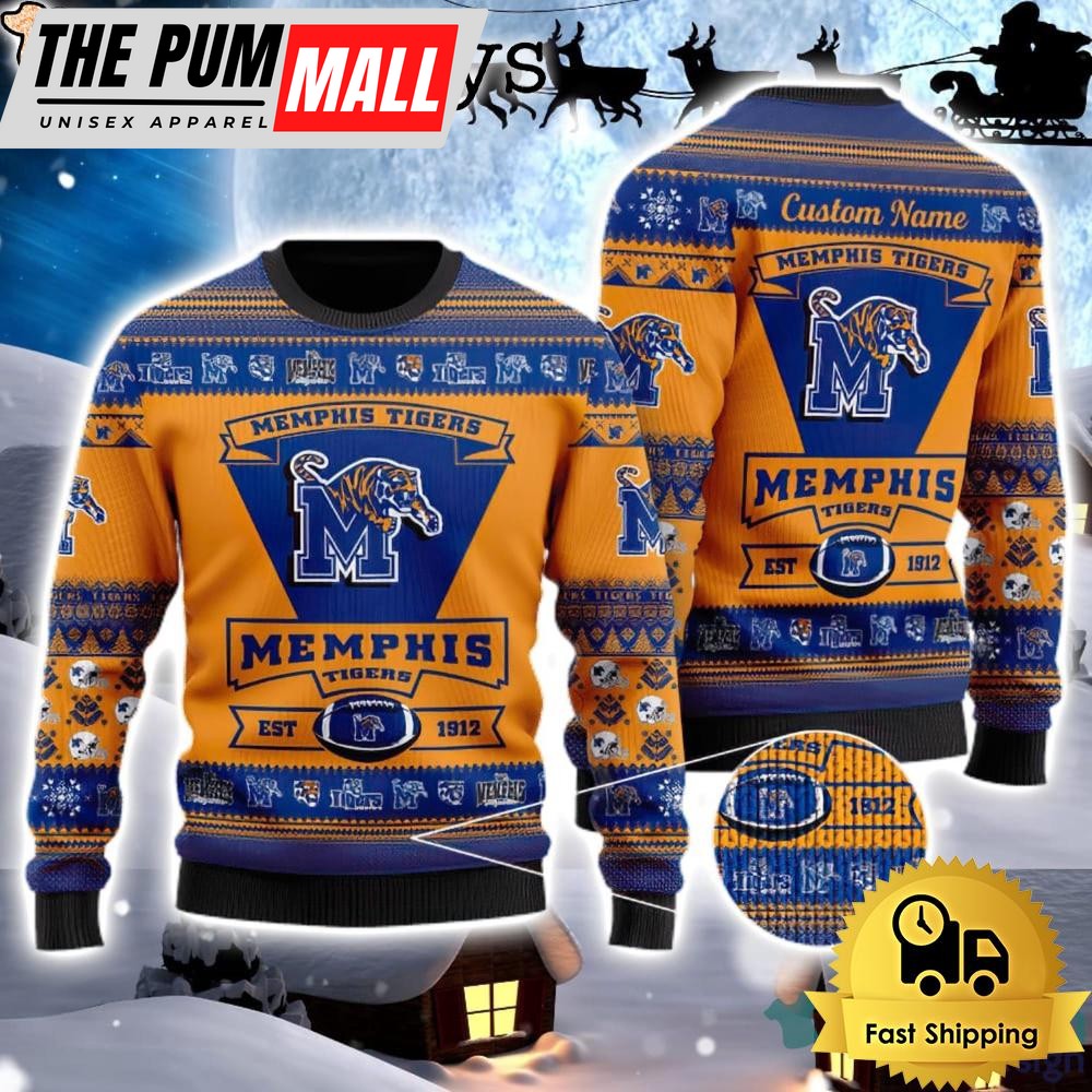 NCAA Memphis Tigers Logo Custom Name For Football Fans Ugly Christmas Sweater