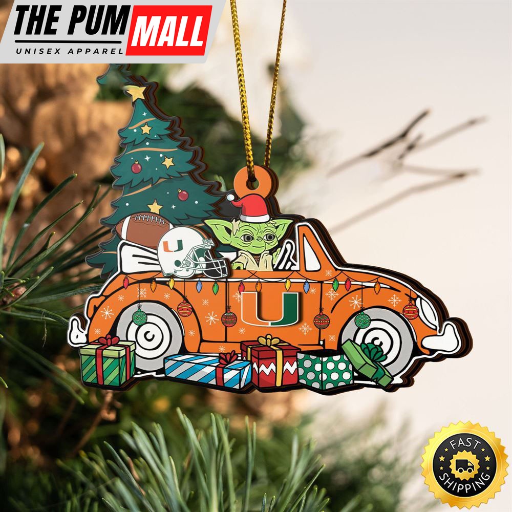 NCAA Miami Hurricanes And Baby Yoda Christmas Ornament Limited Edition