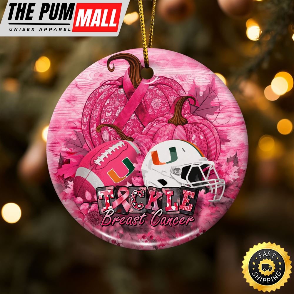 NCAA Miami Hurricanes Breast Cancer And Sport Team Ceramic Ornament Limited Edition