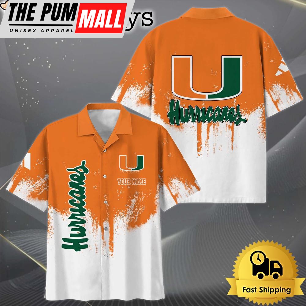 NCAA Miami Hurricanes Custom Paint Splatter Logo Hawaiian Shirt