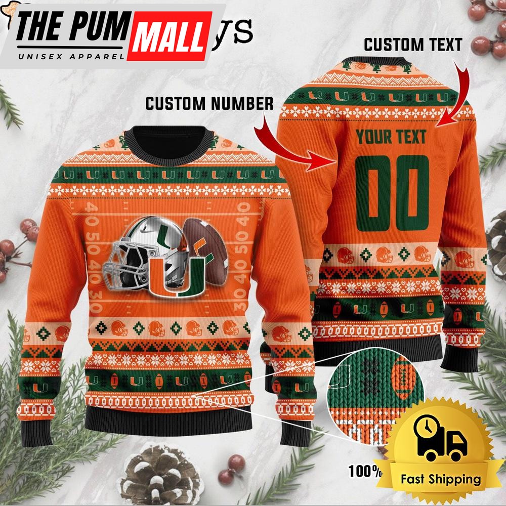 NCAA Miami Hurricanes Football Helmet Custom Ugly Christmas Sweater
