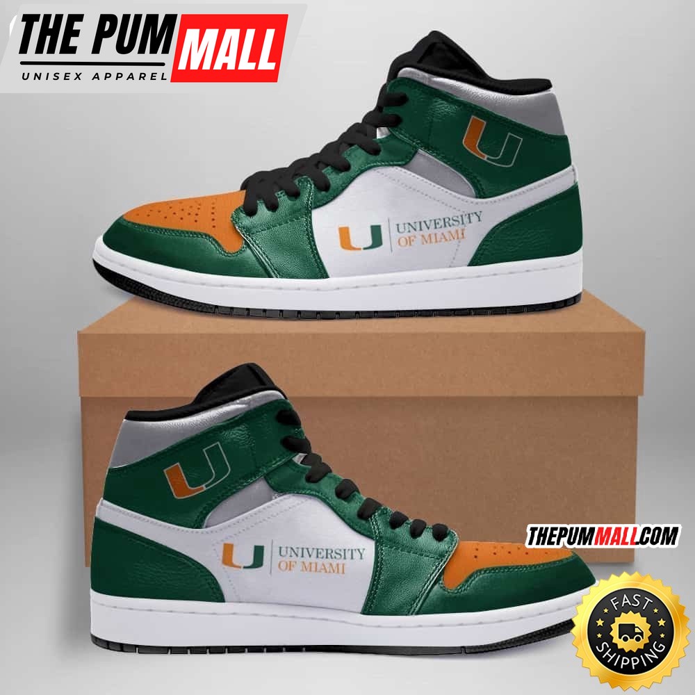 NCAA Miami Hurricanes Green White Air Jd 1 High Sneakers Legendary Air Jd Footwear