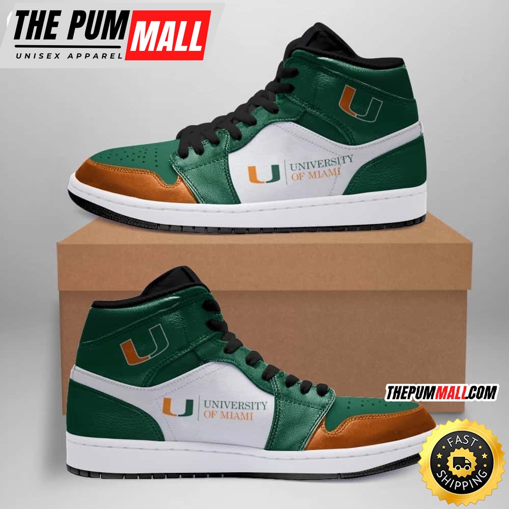 NCAA Miami Hurricanes Green White Air Jd 1 High Sneakers