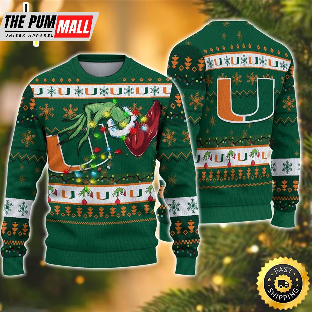 NCAA Miami Hurricanes Grinch Christmas Ugly Sweater
