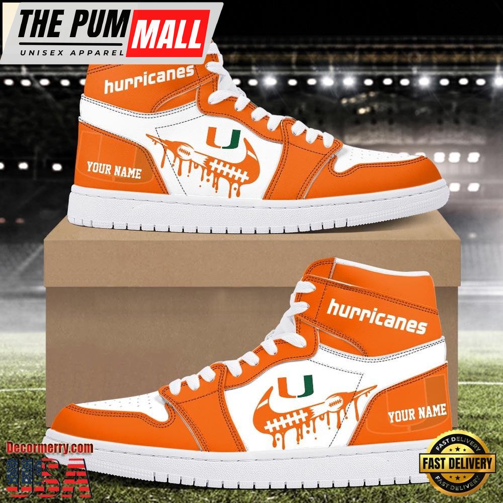 NCAA Miami Hurricanes Grunge Style Custom Air Jd 1 Shoes , Running Sneakers Shoes