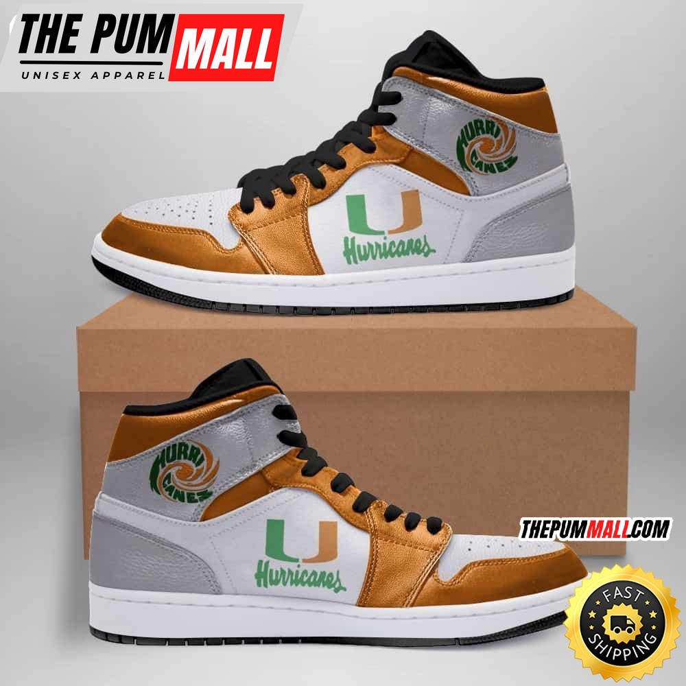 NCAA Miami Hurricanes Orange Grey Air Jd 1 High Sneakers