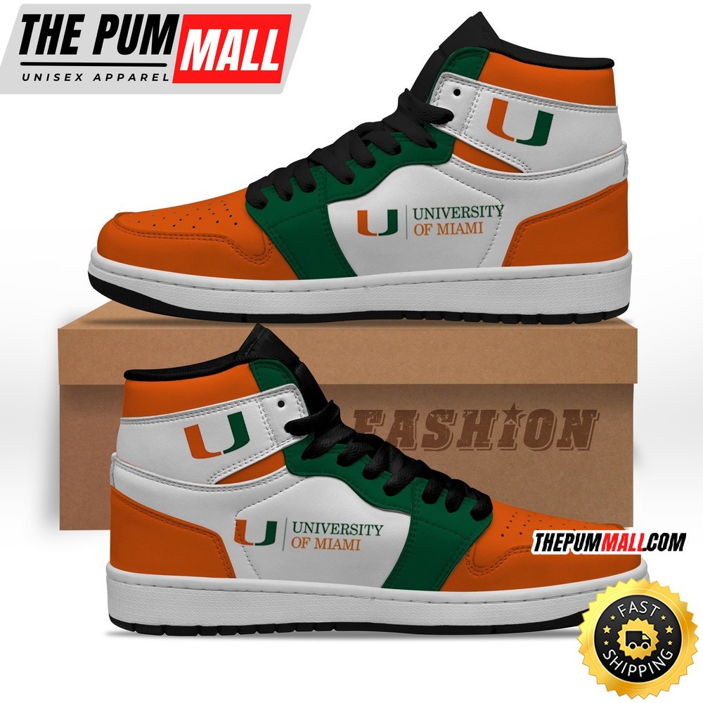 NCAA Miami Hurricanes Orange Grey Air Jd 1 High Sneakers Legendary Air Jd Footwear