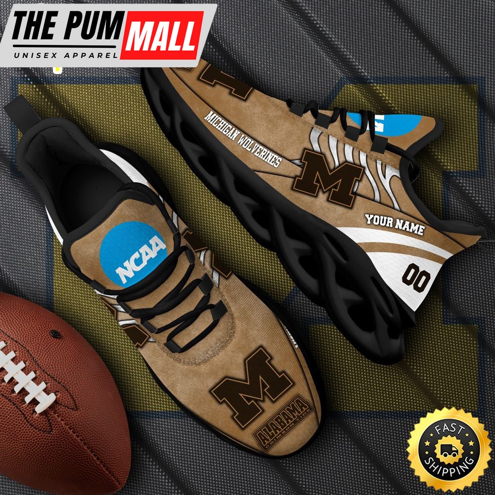 NCAA Michigan Wolverines Black Max Soul Shoes, White Max Soul Shoes Custom Your Name And Number