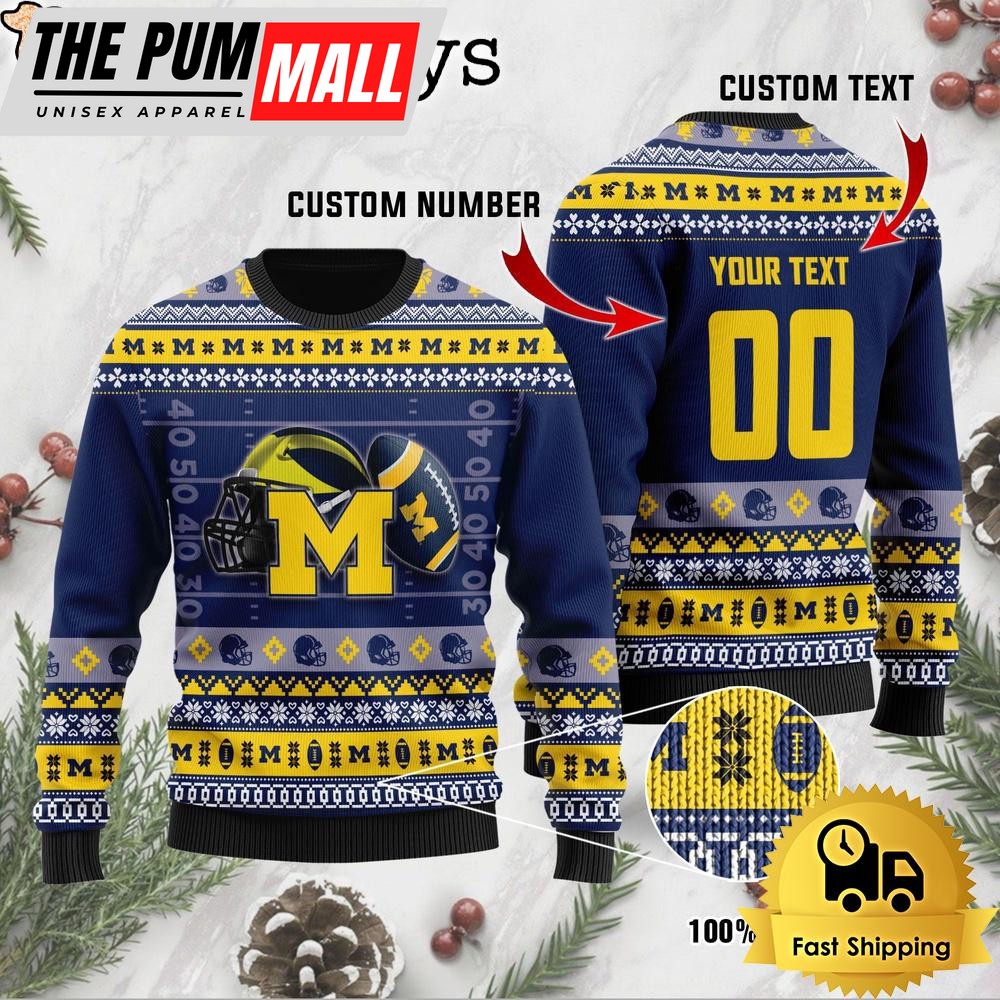 NCAA Michigan Wolverines Football Helmet Custom Ugly Christmas Sweater