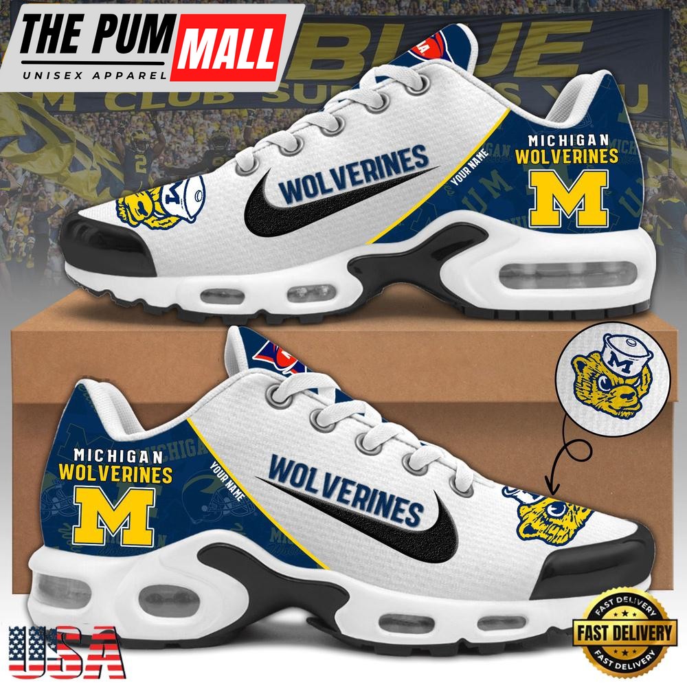 NCAA Michigan Wolverines Football Mascot Symbol Custom Name New Design Air Max Plus Shoes