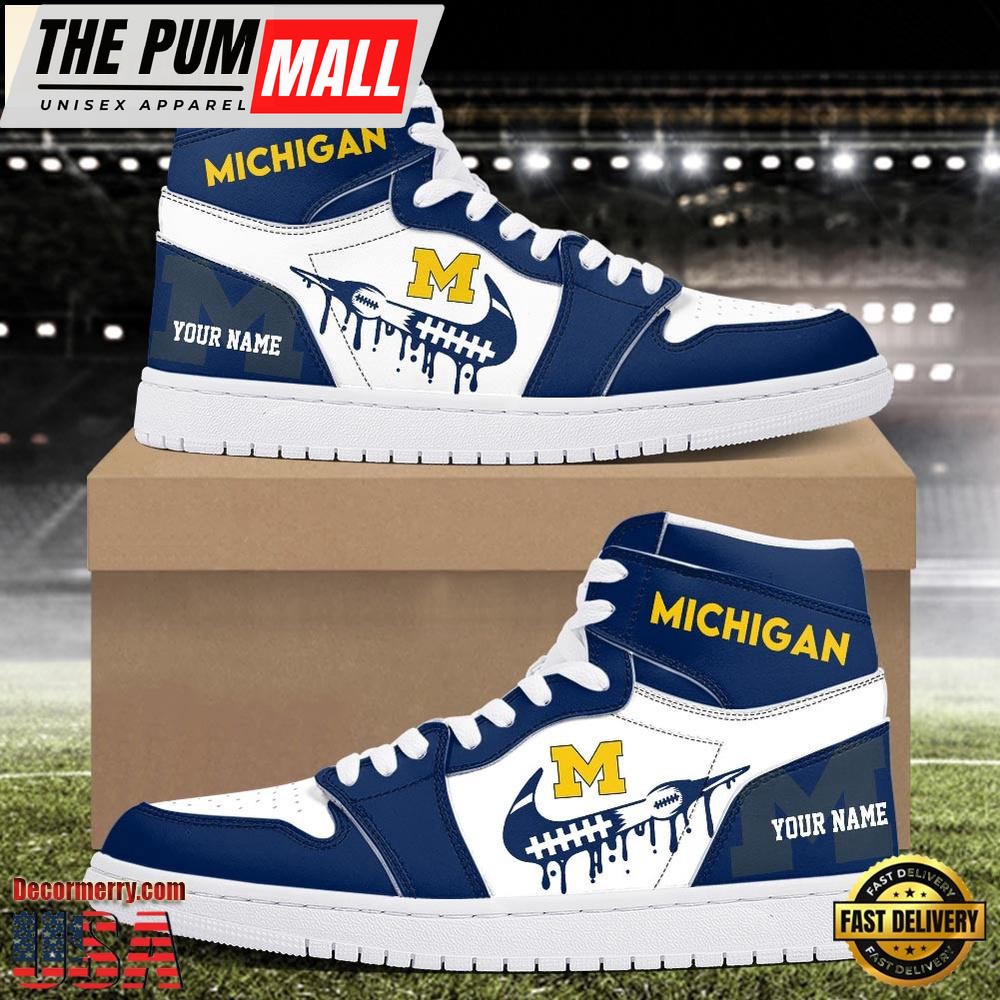 NCAA Michigan Wolverines Grunge Style Custom Air Jd 1 Shoes , Running Sneakers Shoes