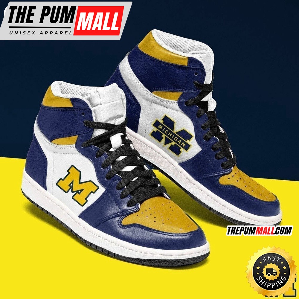 NCAA Michigan Wolverines Navy Blue White Air Jd 1 High Sneakers