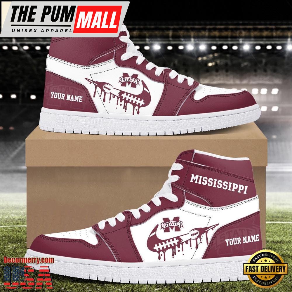 NCAA Mississippi State Bulldogs Grunge Style Custom Air Jd 1 Shoes , Running Sneakers Shoes