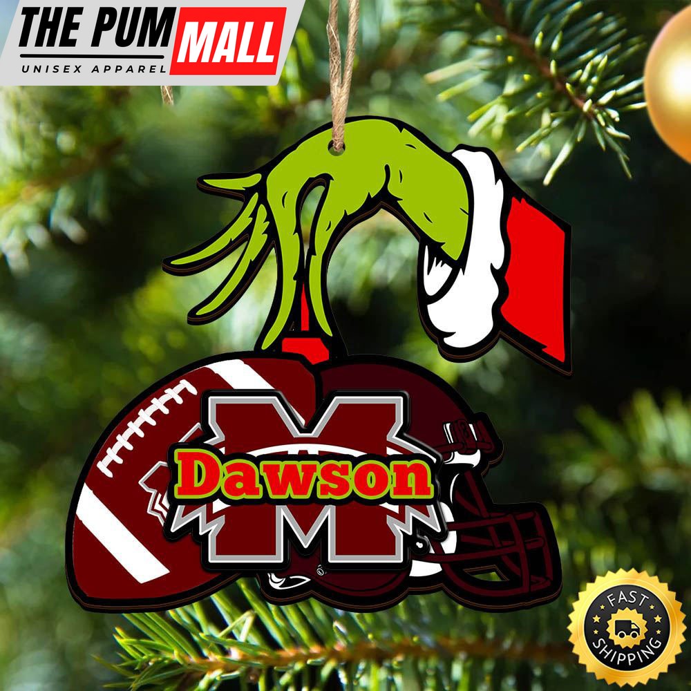 NCAA Mississippi State Bulldogs Personalized Your Name Grinch And Football Ornament Limited Edition