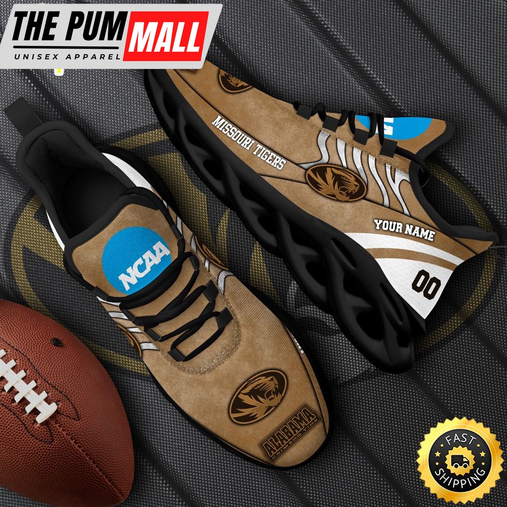 NCAA Missouri Tigers Black Max Soul Shoes, White Max Soul Shoes Custom Your Name And Number