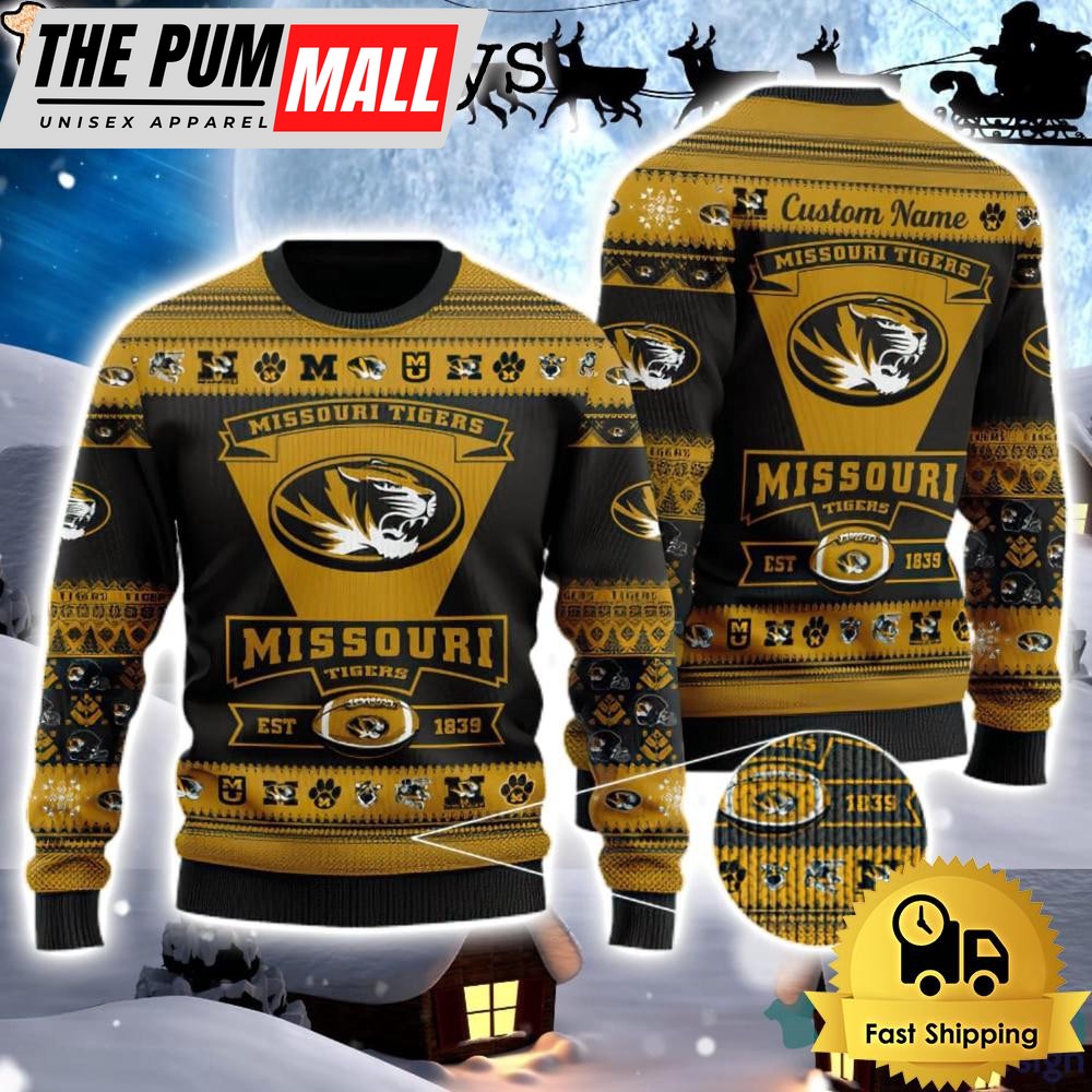 NCAA Missouri Tigers Logo Custom Name For Football Fans Ugly Christmas Sweater