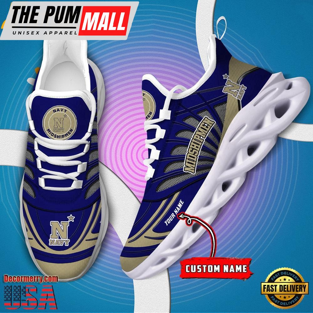 NCAA Navy Midshipmen Custom Name Design Max Soul Shoes Sneaker