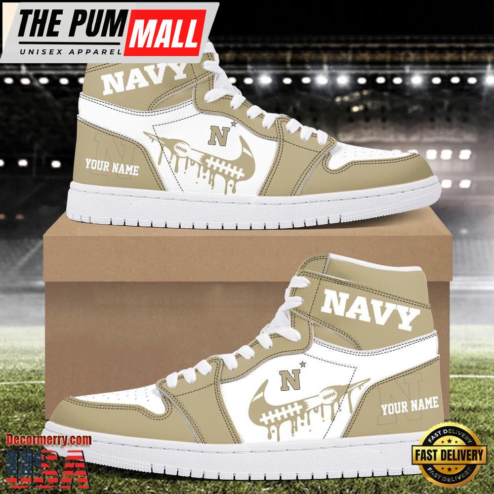 NCAA Navy Midshipmen Grunge Style Custom Air Jd 1 Shoes , Running Sneakers Shoes