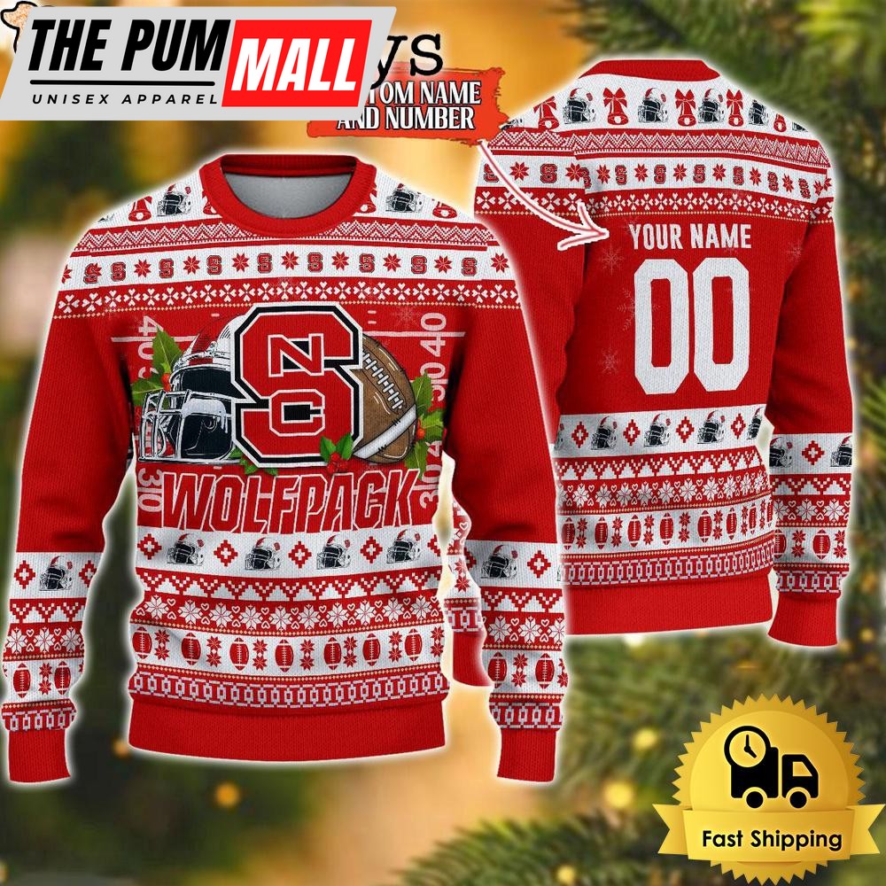 NCAA NC State Wolfpack Logo Football Ugly Christmas Sweater