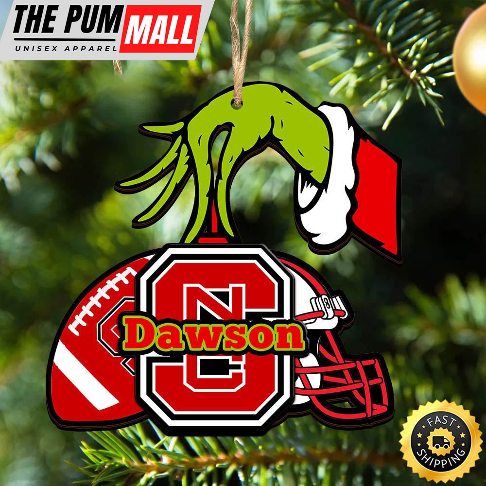 NCAA NC State Wolfpack Personalized Your Name Grinch And Football Ornament Limited Edition