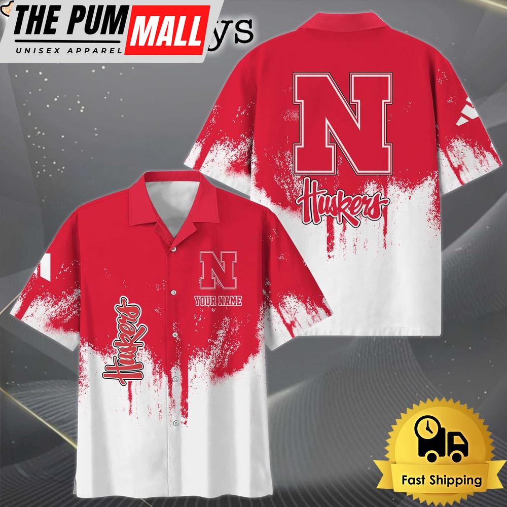 NCAA Nebraska Cornhuskers Custom Paint Splatter Logo Hawaiian Shirt