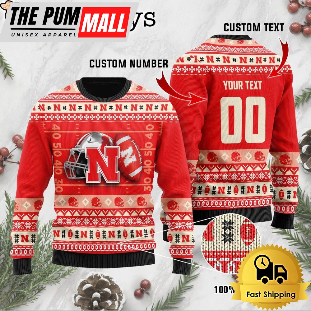 NCAA Nebraska Cornhuskers Football Helmet Custom Ugly Christmas Sweater