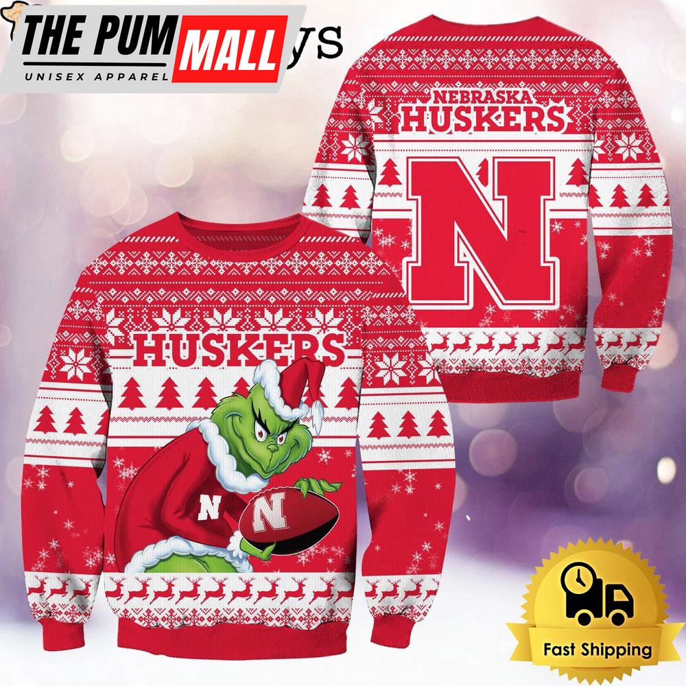 NCAA Nebraska Cornhuskers Grinch Custom Name Ugly Christmas Sweater