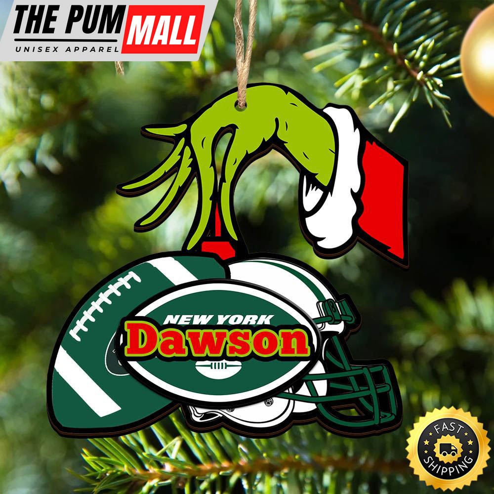 NCAA New York Jets Personalized Your Name Grinch And Football Ornament Limited Edition