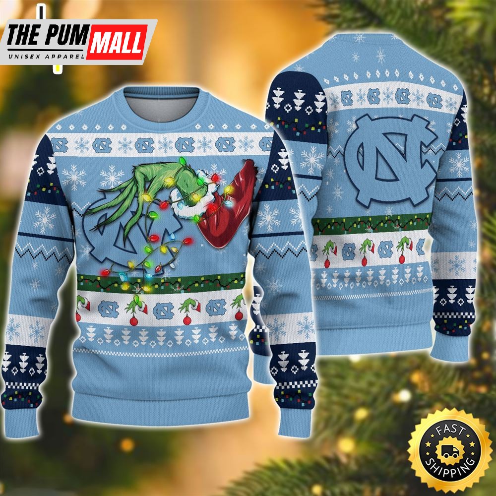 NCAA North Carolina Tar Heels Grinch Christmas Ugly Sweater